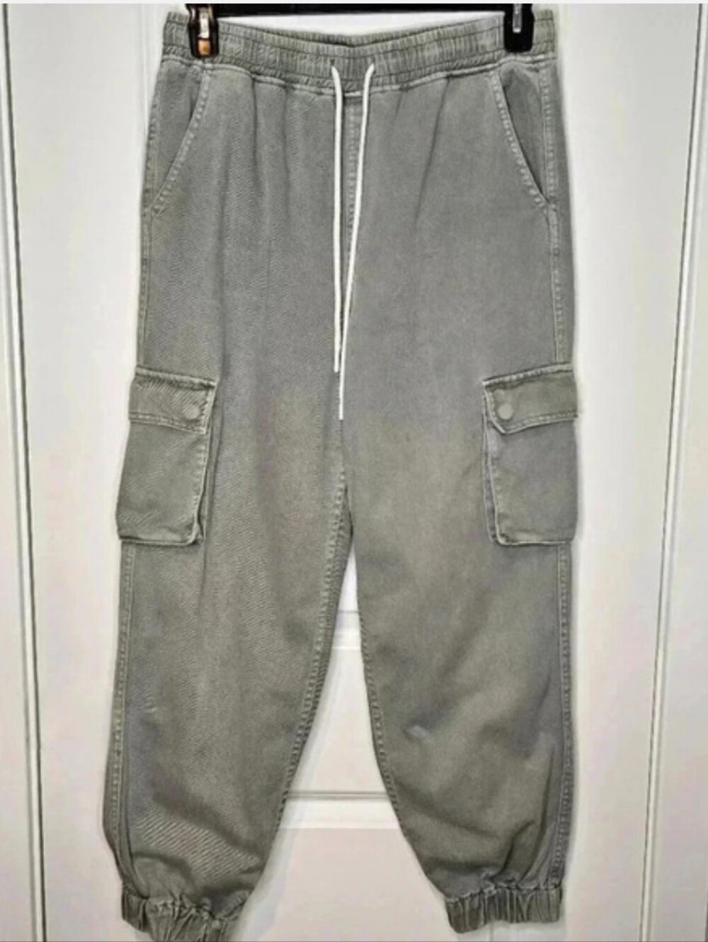Forever 21 Cargo Jogger Jean Pants Womens L Green 100% Cotton Drawstring Utility - Picture 3 of 5